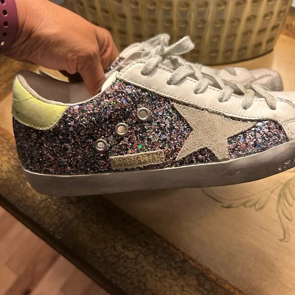 Golden Goose Multicolor Glitter Sneakers with Neon Yellow Sz 40 EUC! - Picture 9 of 15